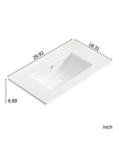 Busdays 30 Inch Glossy Ceramic Bathroom Vessel Vanity Sink Top with Overflow No Drain for Storing Personal Items