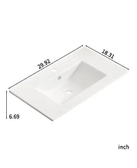 Busdays 30 Inch Glossy Ceramic Bathroom Vessel Vanity Sink Top with Overflow No Drain for Storing Personal Items