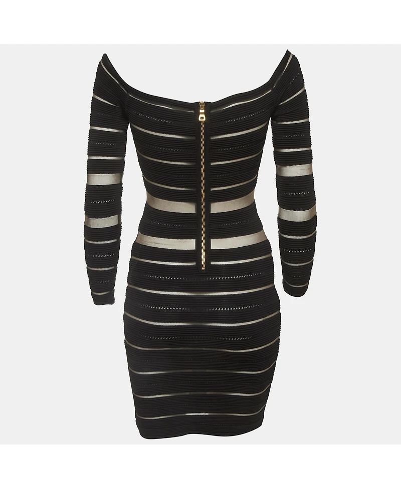 Pre-Owned Balmain Women's Sheer Striped Off-Shoulder Mini Dress