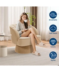gaomon Modern Swivel Barrel Accent Chair, 360degree(s) Teddy Fabric Upholstered Armchair with Striped Backrest and Plush Padding for Living Room