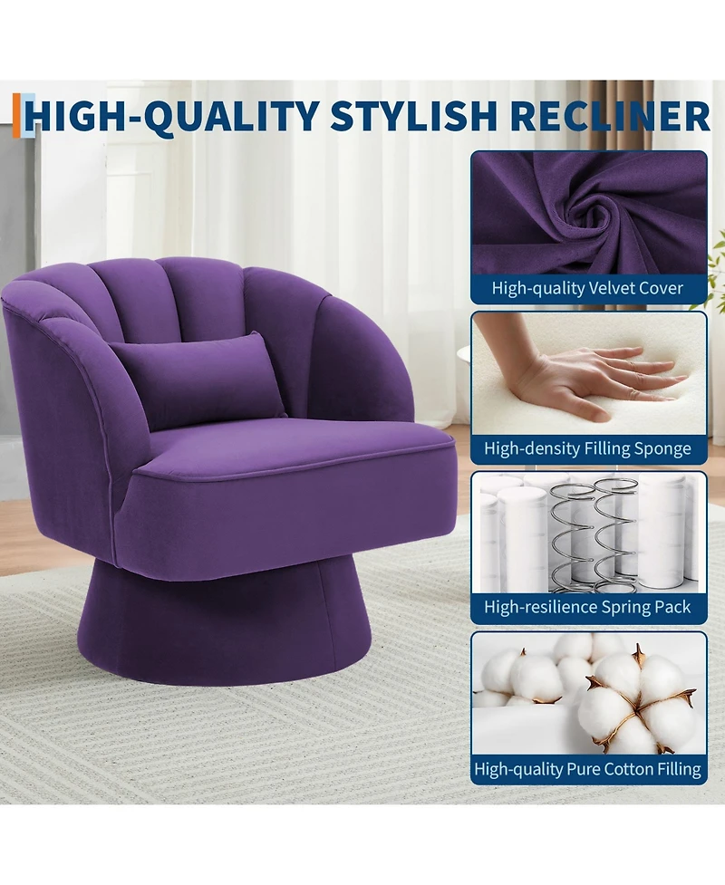 gaomon Modern Swivel Barrel Accent Chair, 360degree(s) Teddy Fabric Upholstered Armchair with Striped Backrest and Plush Padding for Living Room