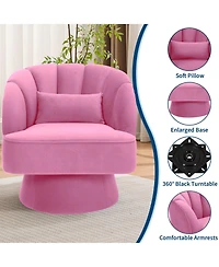 gaomon Modern Swivel Barrel Accent Chair, 360degree(s) Teddy Fabric Upholstered Armchair with Striped Backrest and Plush Padding for Living Room