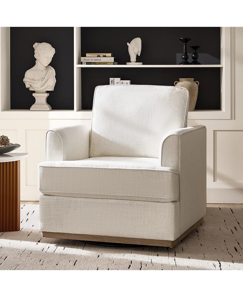 Hulala Home Eartha Farmhouse Upholstered Swivel Accent Armchair with Solid Wood Base