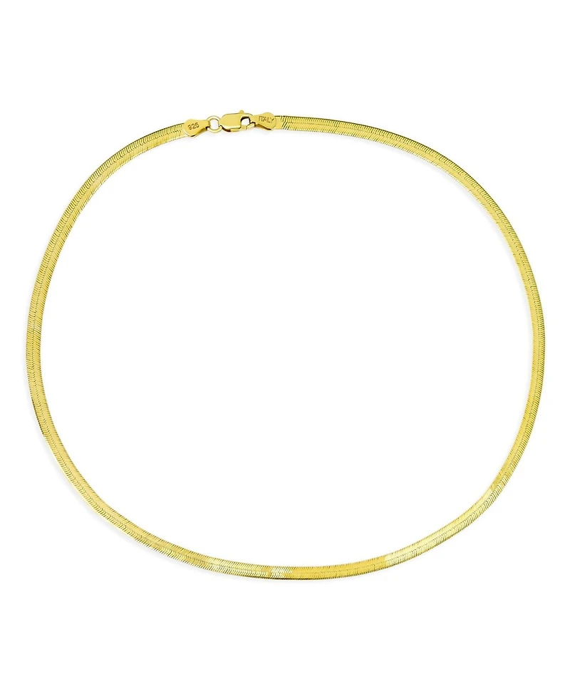 Bling Jewelry Gold Plated .925 Sterling Silver 3.5 mm Flat Omega Snake Flexible Herringbone Collar Necklace