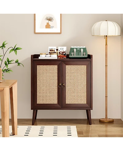 Clihome Storage Sideboard Buffet Cabinet with Rattan Decorated Doors