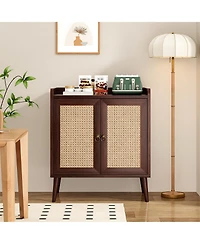 Clihome Storage Sideboard Buffet Cabinet with Rattan Decorated Doors