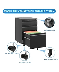 Boyel Living 3 Drawer Mobile File Cabinet with Lock, Metal Filing Cabinets for Home Office Organizer Letters/Legal/A4, Fully Assembled