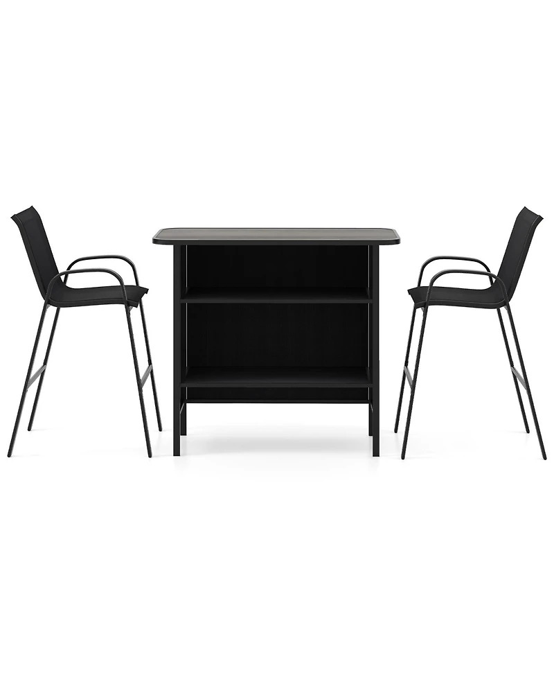 Gymax Set Of 3 Outdoor Bar Height Table and Armchairs with Footrest 2-Tier Shelf