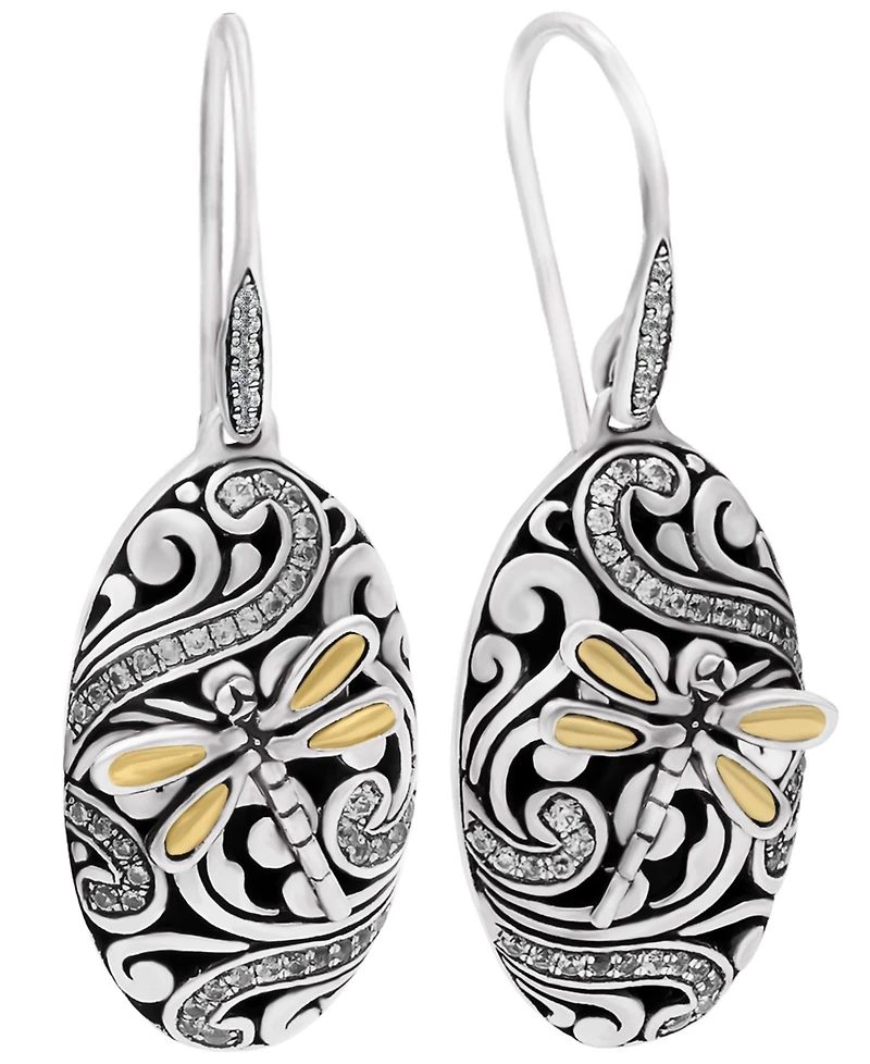 Devata Dragonfly Earrings in Sterling Silver and 18K Gold