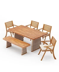 Asagikoiai 6-Piece Acacia Wood Outdoor Dining Set with Handwoven Rattan Legs