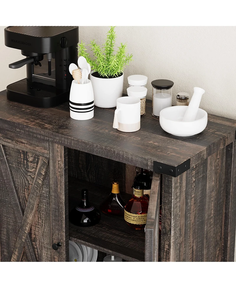 homfan X-Shaped Double Door Sideboard Cabinet, Accent Buffet Server with Storage Shelves for Dining Room Living