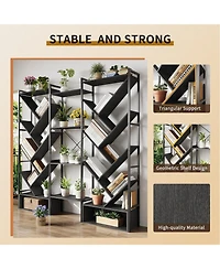 homfan Tree-Shaped 3-Tier Wide Bookshelf, Industrial Steel Frame 20 Open Shelf Storage Rack with Adjustable Feet, Home Office Display Organizer