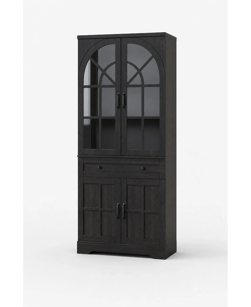 homfan Farmhouse Pantry Cabinet, 71.9" Tall Freestanding Kitchen Storage Cabinet with Tempered Glass Doors and Anti-Tip Design