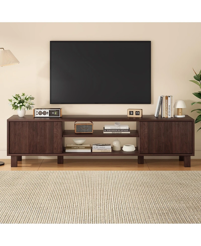 Clihome Modern Large Tv Stand with Storage and Open Shelves