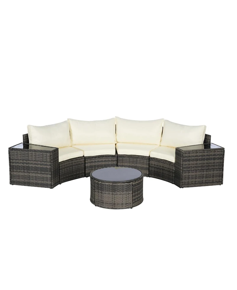 Asagikoiai 7-Piece Outdoor Half-Moon Sectional Patio Furniture Set with Glass Table-Asagikoiai