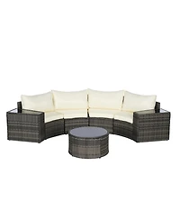 Asagikoiai 7-Piece Outdoor Half-Moon Sectional Patio Furniture Set with Glass Table-Asagikoiai