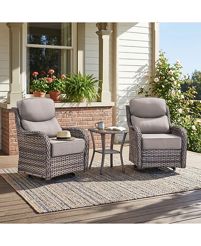 Pocassy 3 Pieces Patio Furniture Set with 6in Cushions, Outdoor Swivel Rocker Chairs, Wicker Bistro Rocking Chair