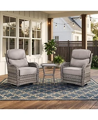 Pocassy 3 Pieces Patio Furniture Set with 6in Cushions, Outdoor Swivel Rocker Chairs, Wicker Bistro Rocking Chair