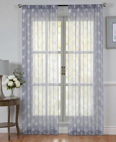 Shadisfy Sheer Voile Curtains with Rose Embroidery - Rod Pocket Ready 2 Panels