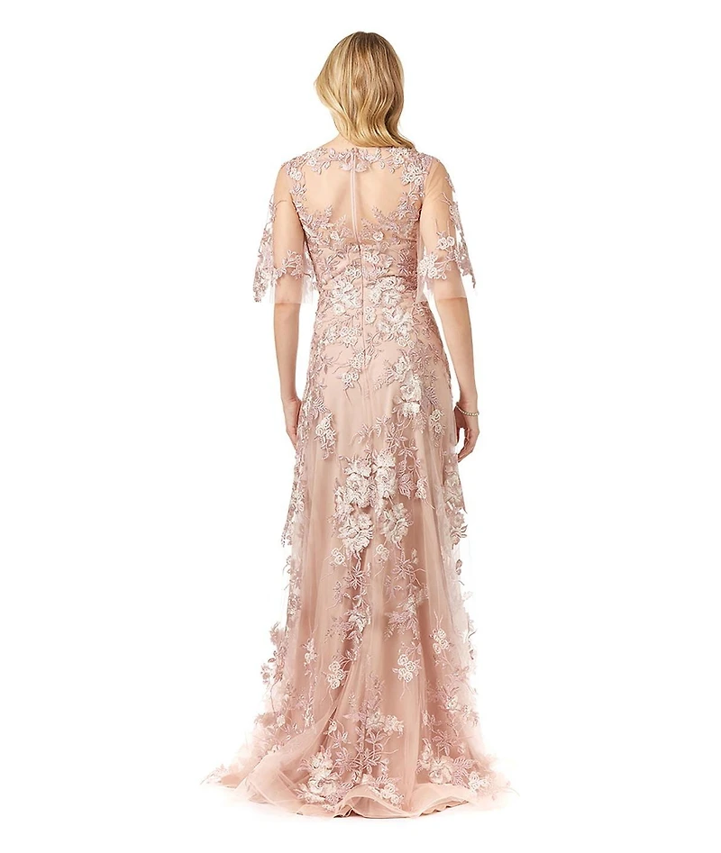 Lara Women's Long Bell Sleeve V-Neck Beaded Gown