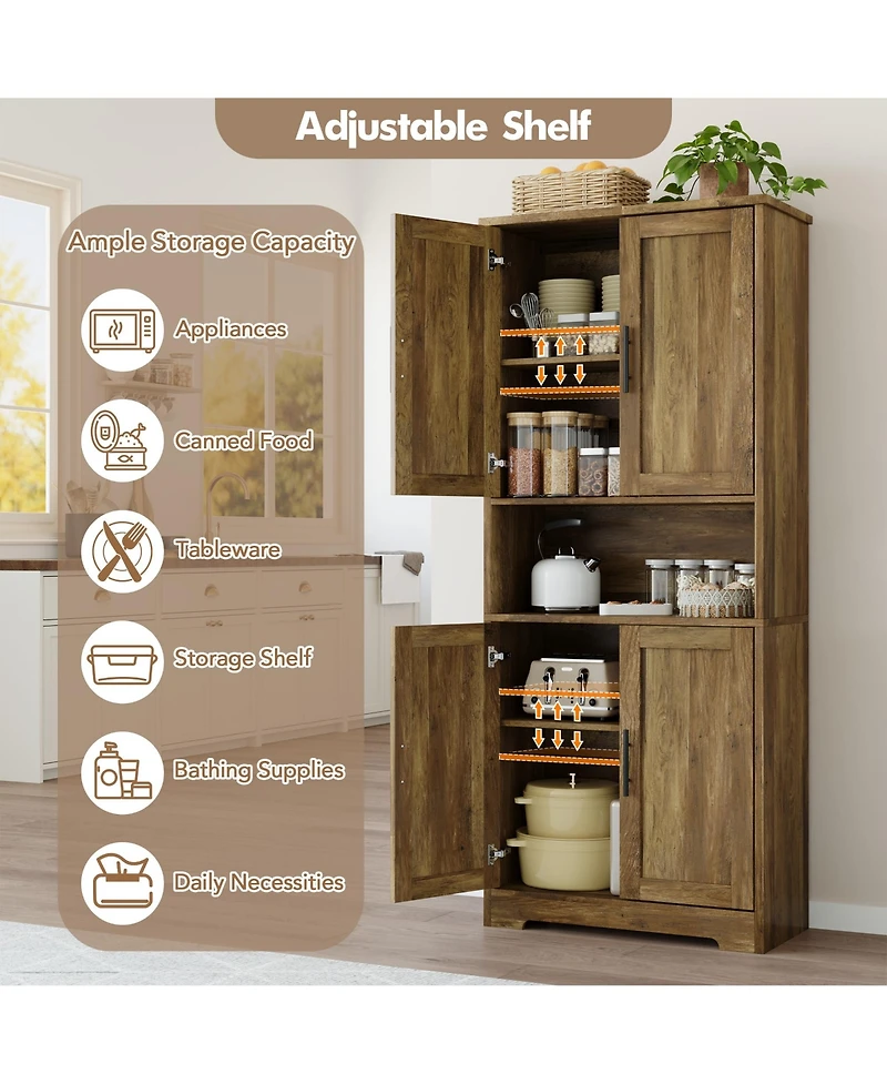 gaomon 70 Inch Kitchen Storage Freestanding Pantry Cabinet for Dining Room, Living Room, Bathroom with Shelf