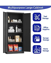 Boyel Living 71"H Metal Garage Storage Cabinet, Black Tool Steel Locking Cabinet with Doors and 3 Shelves