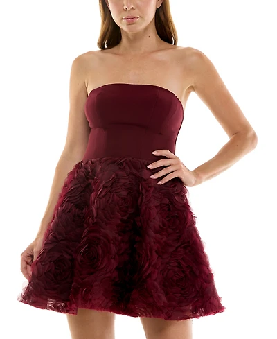 Seni & Cade Juniors' Strapless Lace-Up Back Mini Dress