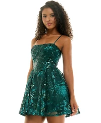 Seni & Cade Juniors' Embroidered Sequin Fit Flare Mini Dress