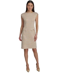 Tommy Hilfiger Women's Cap Sleeve Pixelated Houndstooth Pocket Sheath Dress