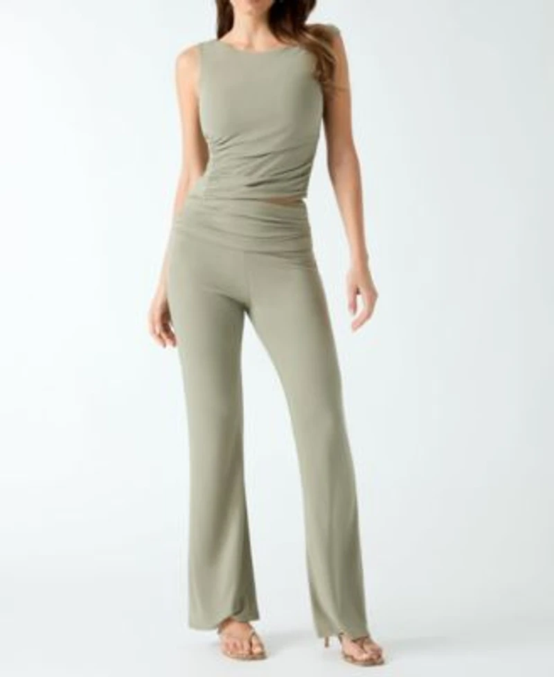 Guess Womens Ilia Asymmetric Shirring Knit Top Mid Rise Wide Leg Knit Pants