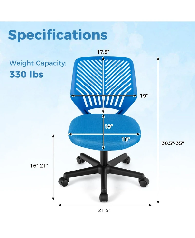 Gouun Height Adjustable Ergonomic Kids Desk Chair with Casters