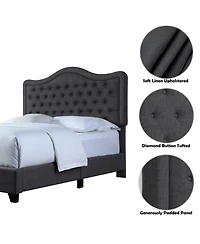 Boyel Living Modern Upholstered Bed Frame with Curved Tufted Headboard Platform Bed with Solid Wood Frame