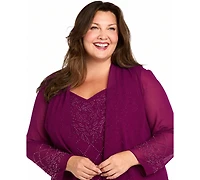 R & M Richards Plus Open Front Jacket, Camisole Pants, 3-Piece Set