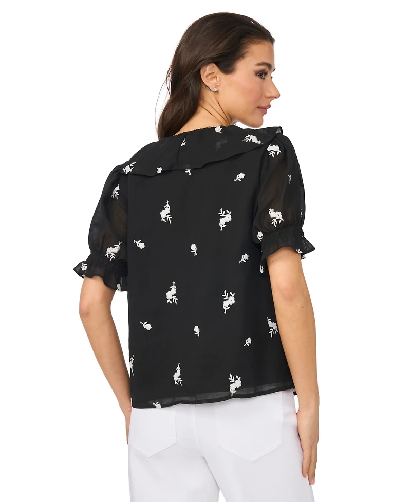 CeCe Women's Embroidered Ruffled Short-Sleeve Top