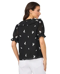 CeCe Women's Embroidered Ruffled Short-Sleeve Top