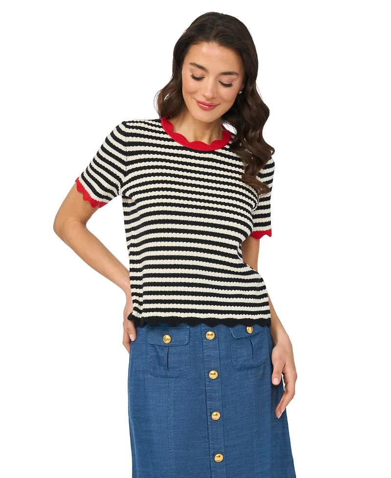 CeCe Women's Striped Pointelle Sweater