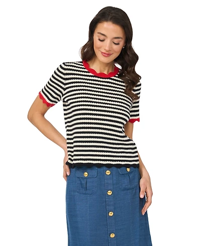 CeCe Women's Striped Pointelle Sweater