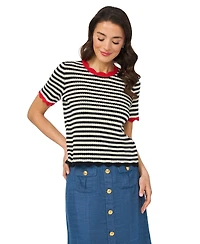 CeCe Women's Striped Pointelle Sweater