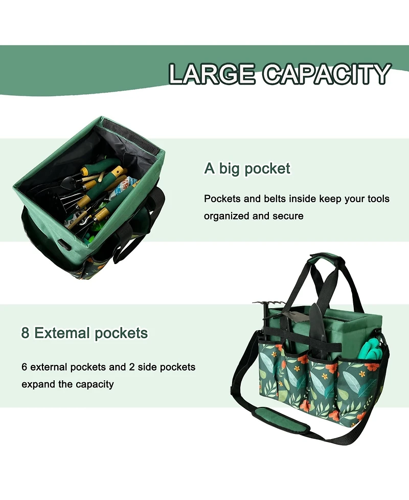 Xdovet Garden Tool Bag Oxford Tote Hard Bottom Adjustable Strap
