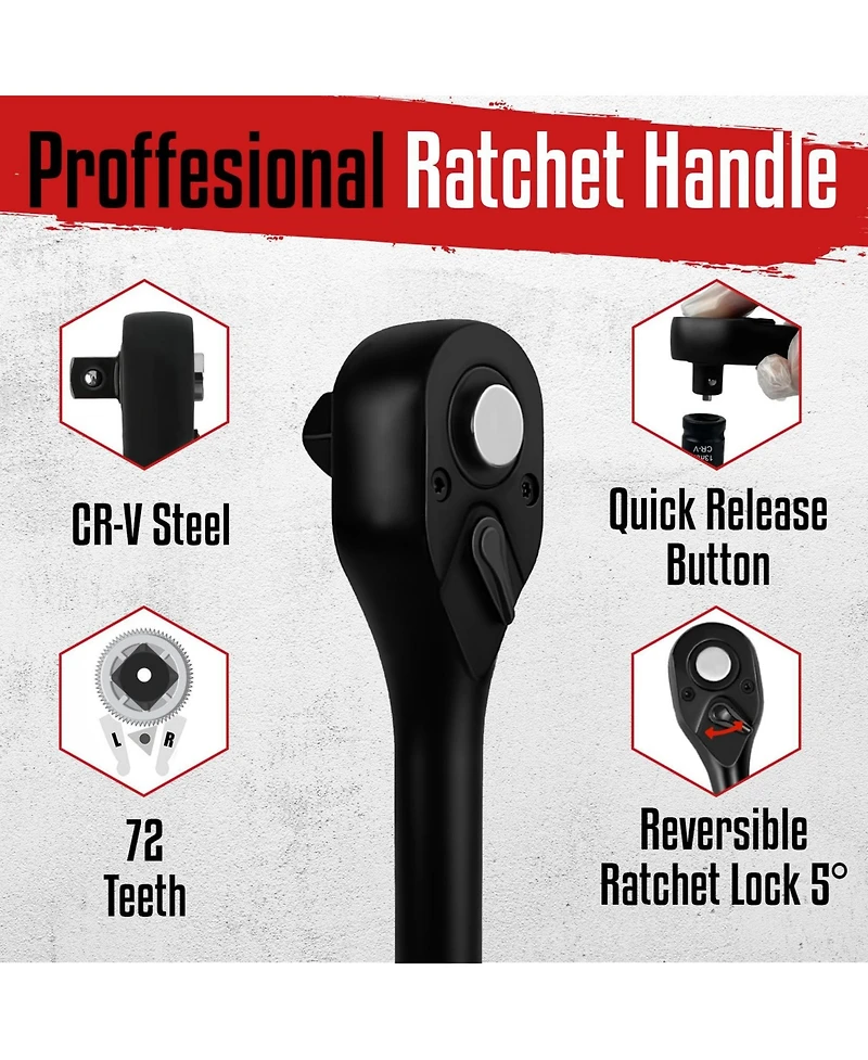 Xdovet 1/2inch Drive Impact Socket Set Metric Wrench Heavy Duty Standard Deep Shallow Ratchet Handle Extension Bar Universal Joint