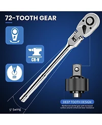 Xdovet Flex Head Ratchet Set Swivel Wrench Extension Bars Adapters Quick-release Case