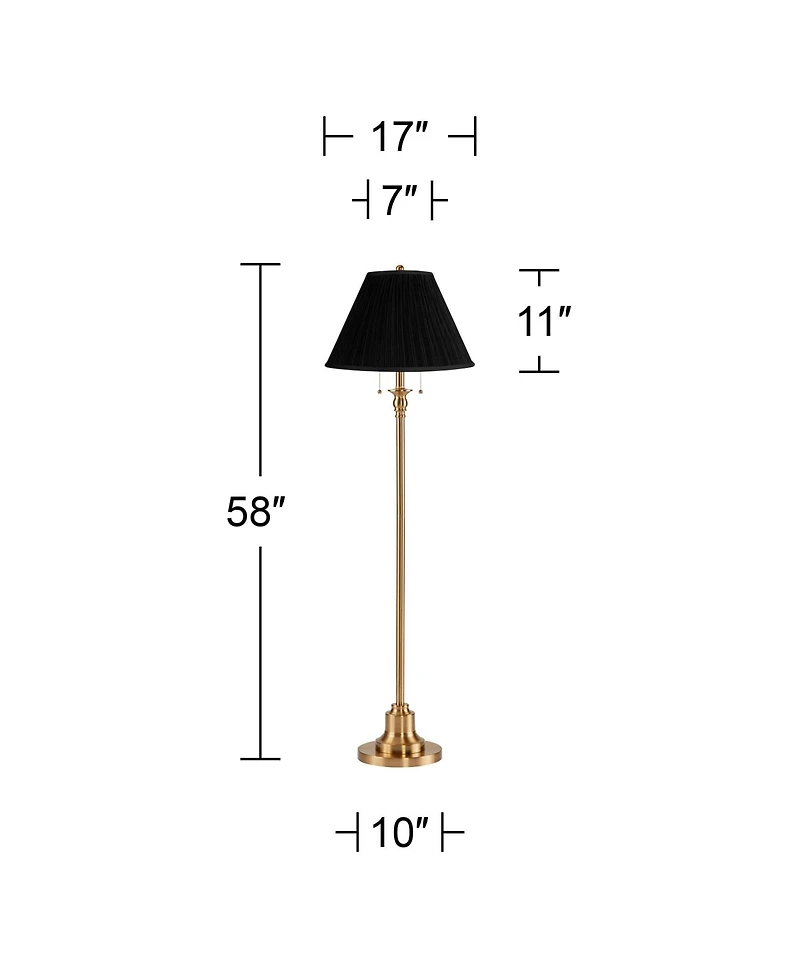 360 Lighting Dyna Traditional 58" Tall Standing Floor Lamp Pole Pull Chain Antique Brass Finish Mushroom Pleated Shade