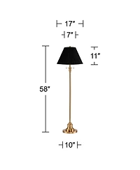 360 Lighting Dyna Traditional 58" Tall Standing Floor Lamp Pole Pull Chain Antique Brass Finish Mushroom Pleated Shade