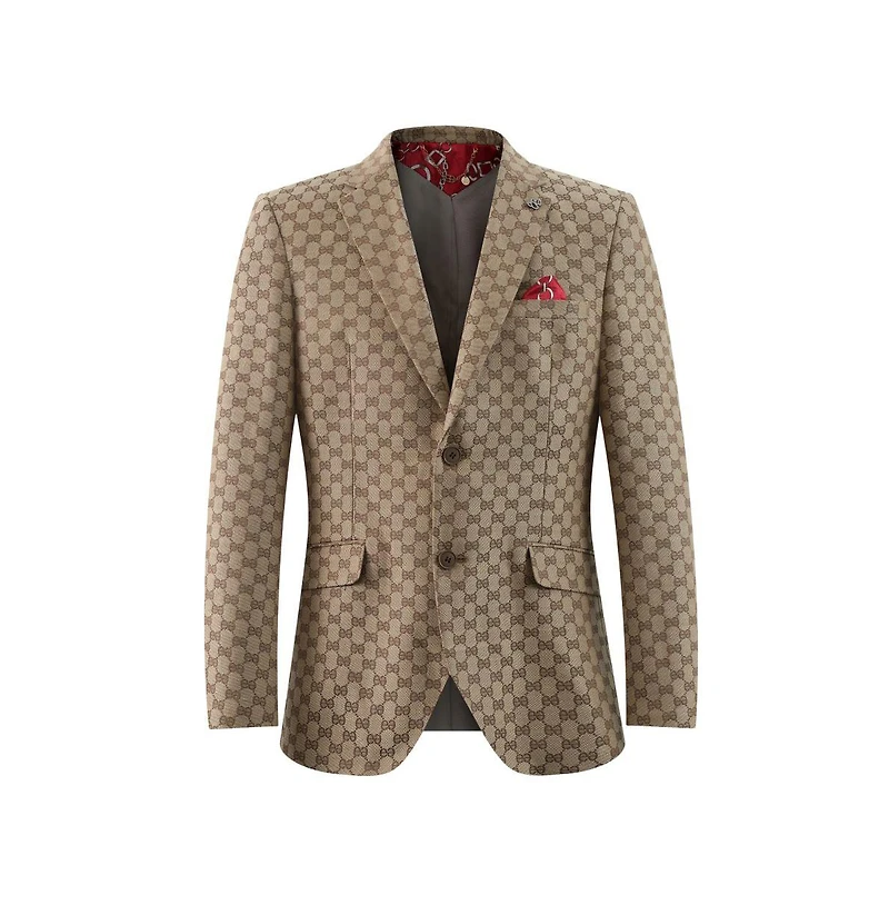 Elie Balleh Men's Slim Fit Logo Brocade Formal Blazer