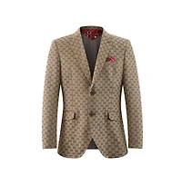 Elie Balleh Men's Slim Fit Logo Brocade Formal Blazer