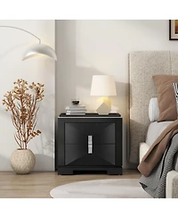 Streamdale Furniture Mid-Century Modern 2-Drawer Wood Nightstand with Diamond Pattern
