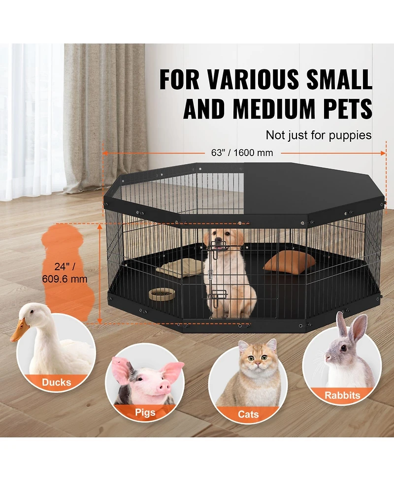 Vevor Dog Playpen 8 Panels Foldable Metal Dog Exercise Pen with Cover and Pad