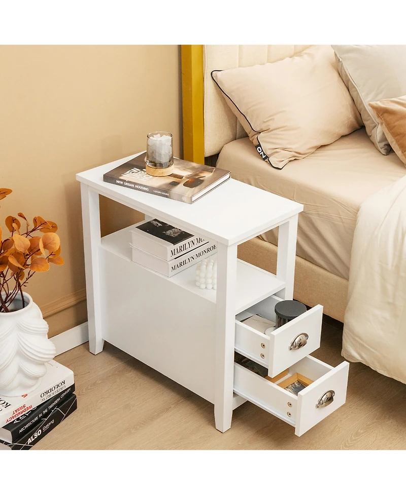 Gymax Side End Sofa Table Nightstand w/ 2 Drawers for Living Room Bedroom