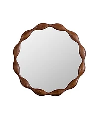 Laoties 32" Wavy Round Wood Wall Mirror, Modern Rustic Decorative Accent Mirror for Living Room and Entryway
