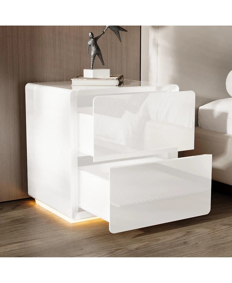 Homsee Modern Nightstand with Storage - 20-Inch Glossy Mdf Bedside Table with Led Light Strip | Minimalist Nightstand for Bedroom